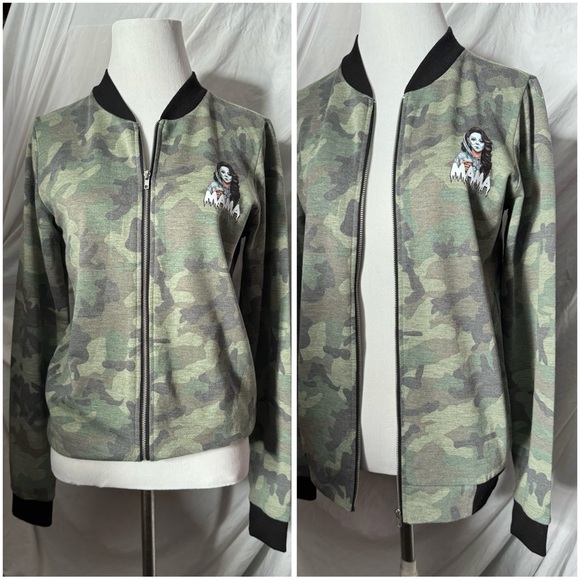 Spooky Mama, Coffee & Halloween Theme, Camo Bomber Style Jacket - Picture 3 of 16